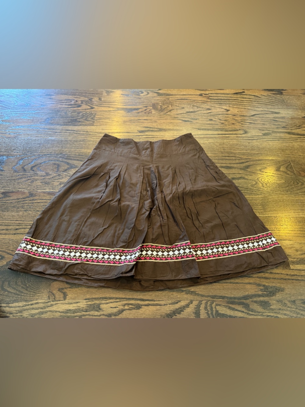 Ann Taylor Factory Brown A-Line Skirt with Embroidered Hem